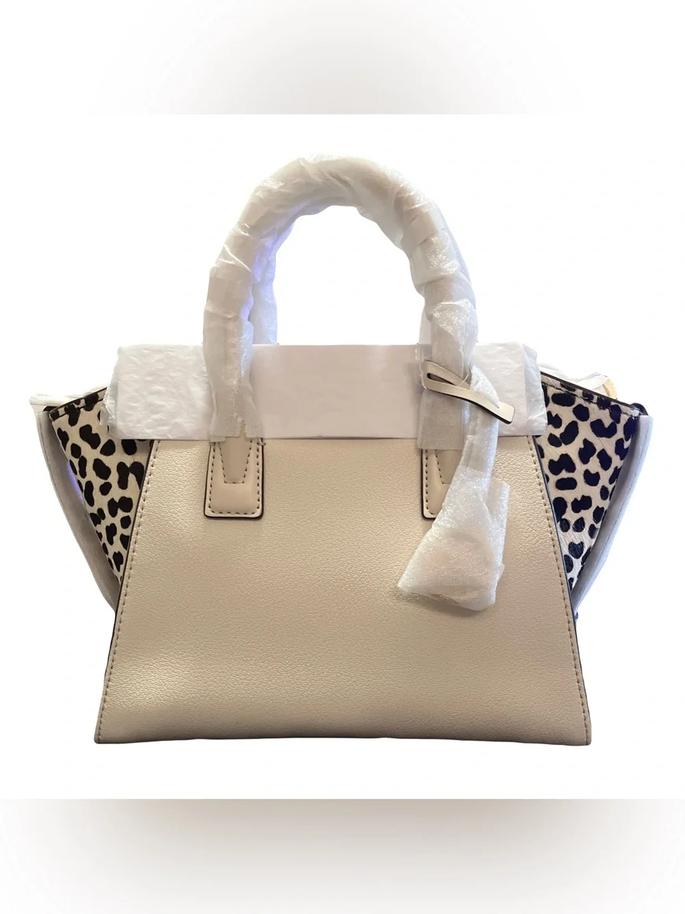 Michael Kors Avril Small Satchel Cream Leather Cheetah Calf Hair NWT Crossbody